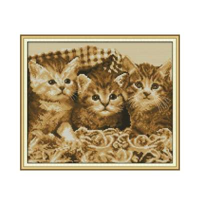 NKF Three Little Kittens 2 cat pattern 11ct 14ct aida cloth cross stitch kit diy handicraft