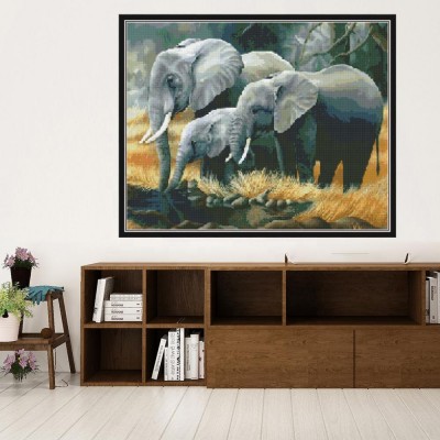 NKF The family of elephants diamond painting square round animal  rhinestone